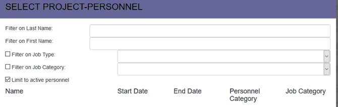 Personnel project link filter