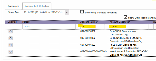 Account Link Filters