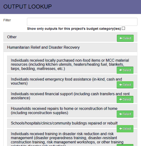 Outputs Menu